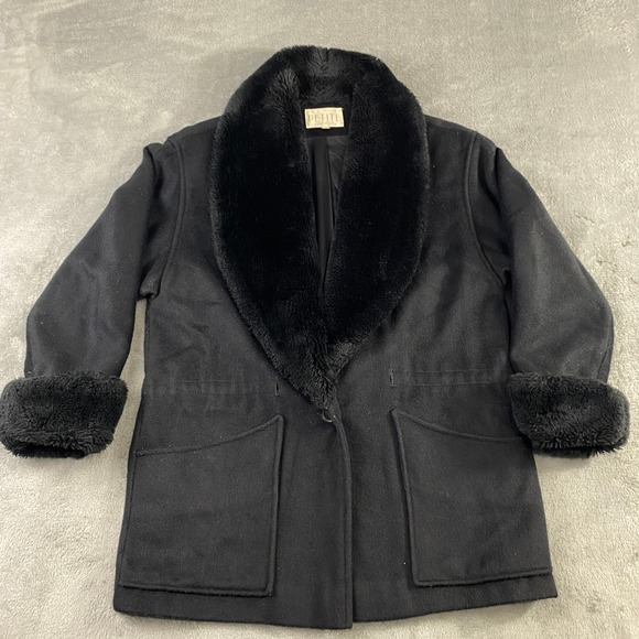 Petite Sophisticate Jackets & Blazers - SOLD-Vintage‎ Petite Sophisticate Black Faux Fur Wool Blend Coat Jacket Womens P